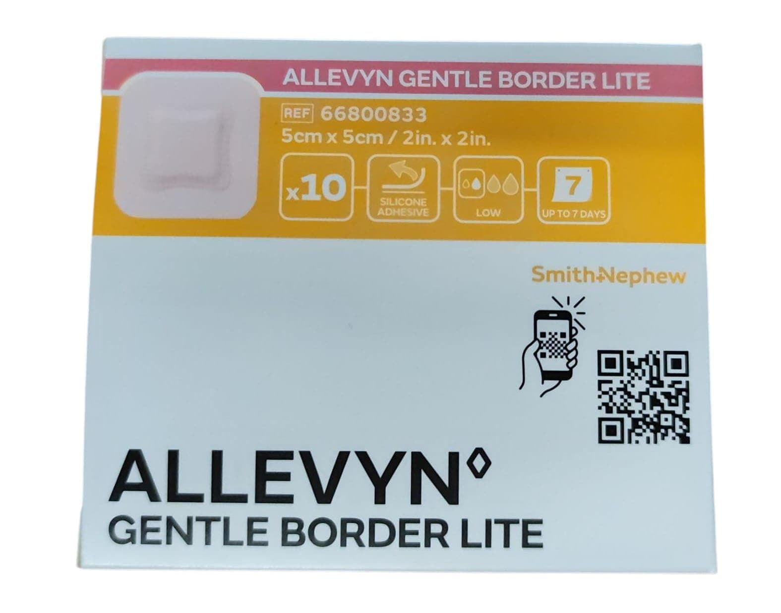 Smith+Nephew ALLEVYN Gentle Border Lite Wound Dressing, 2" X 2" Box of 10