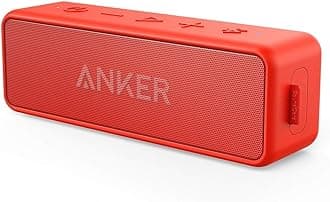 SoundCore 2 Portable Bluetooth Speaker, Wireless, Enhanced Bass, 24-Hour Playtime, 66ft Range, IPX7 Water Resistant, Built-in Mic, Ideal for Travel, Compact and Easy to Use - Red