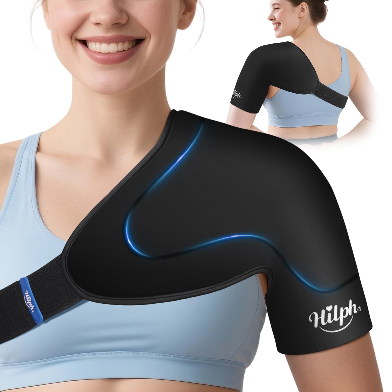 Hilph 3D Double-Layer Gel Shoulder Ice Pack Wrap for Rotator Cuff & Surgery Recovery - Reusable Cold Therapy Gel Pack with Adjustable Straps, Easy to Wear, Flexible Fit for Men & Women, Medium