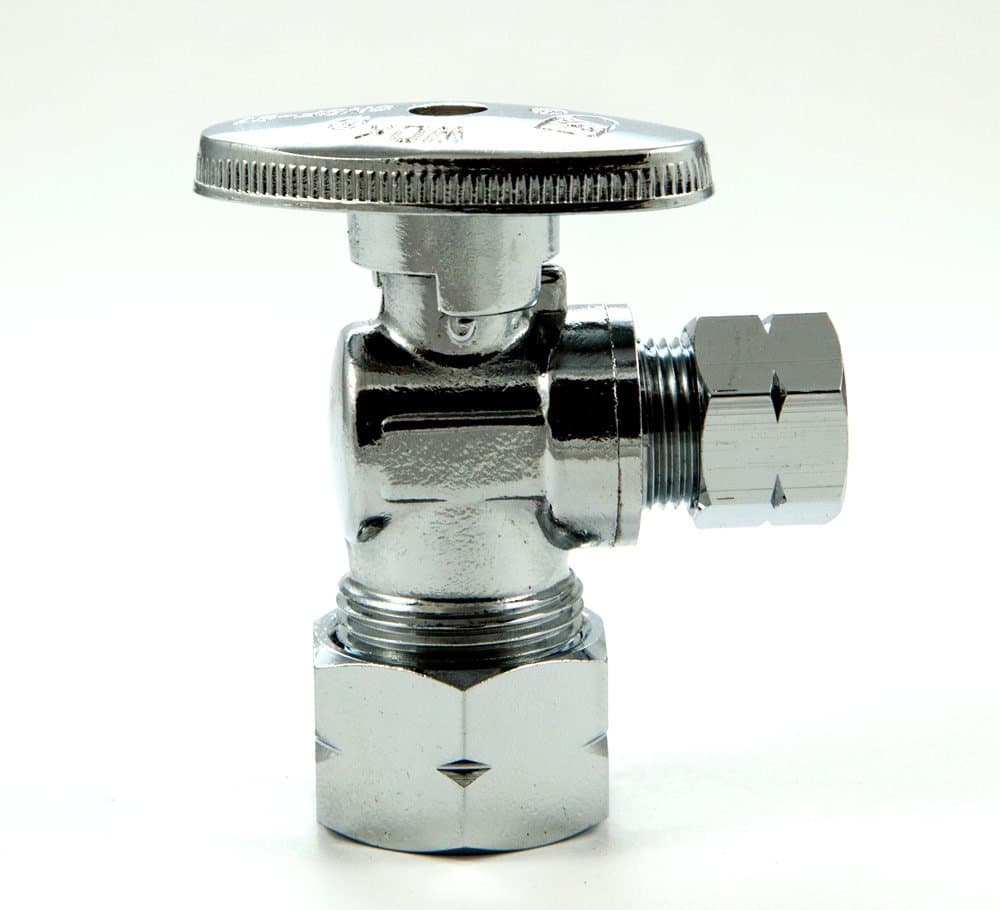 1/4 Turn Angle Stop Valve 1/2 in. NOM Comp Inlet x 3/8 in. OD Compression Outlet Chrome Plated Brass 1/4 Turn Angle Valve