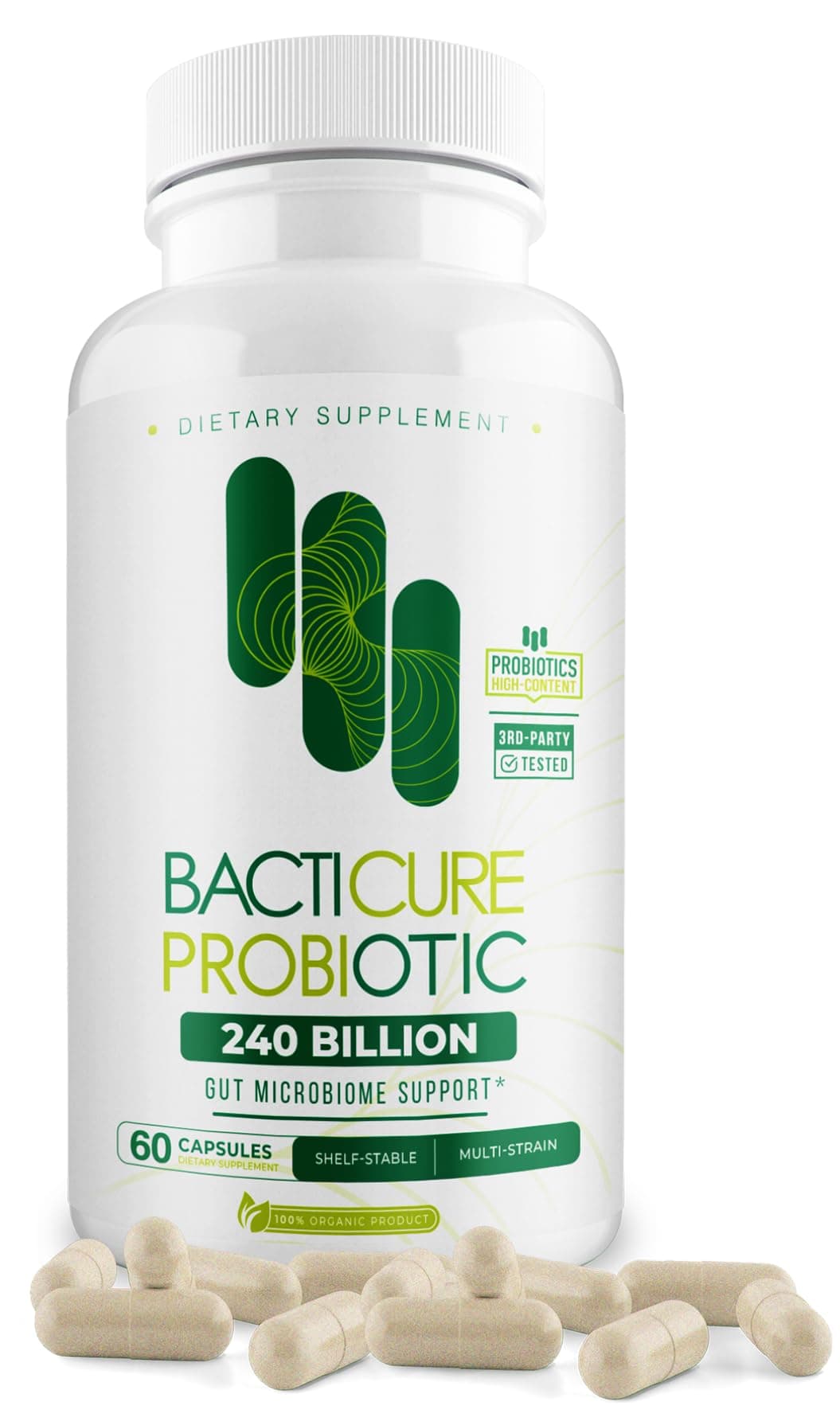 Bacticure Probiotic 60 Capsules | Probiotics Supplement w/High CFU Formula for Men & Women | Prebiotics & Digestive Enzymes for Digestion & Gut Health, Vaginal Health, Colon Cleanse, Immune Support