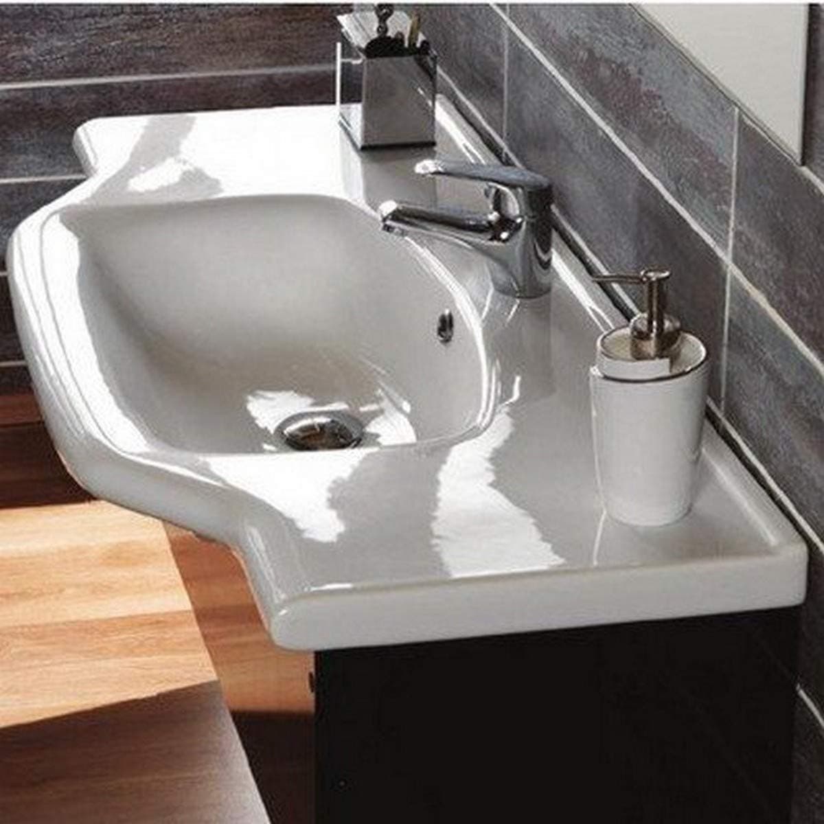 081200-U-One Hole Yeni Klasik Rectangular Ceramic Wall Mounted/Self Rimming Bathroom Sink, White