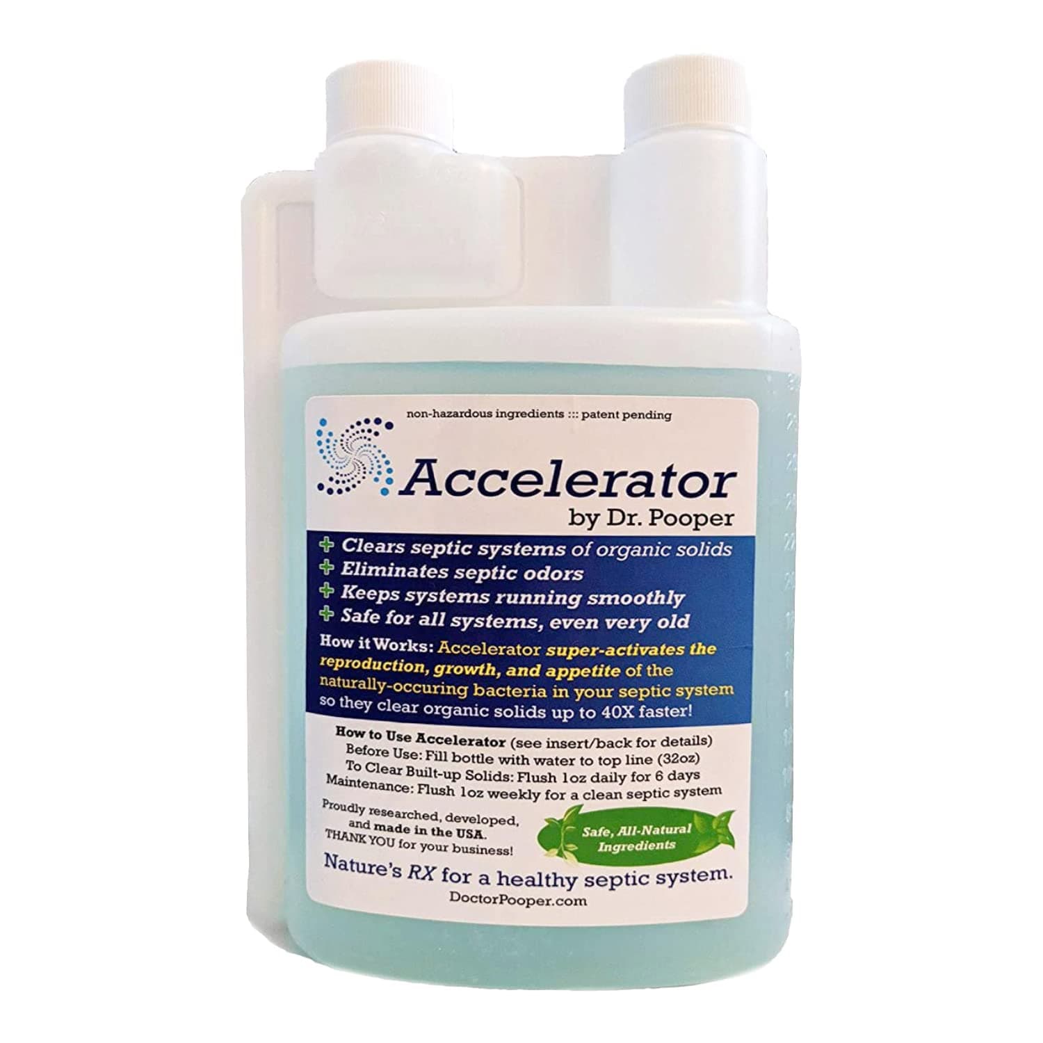 - Dr. Pooper Accelerator Septic Tank Treatment - Environment-Friendly Septic System Maintenance Liquid - Eliminates Odors - Clears Organic Solids in Tanks & Drain Fields - Safe for All Septic Systems
