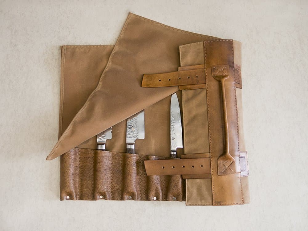 Waxed Canvas Chef's Roll: Camel