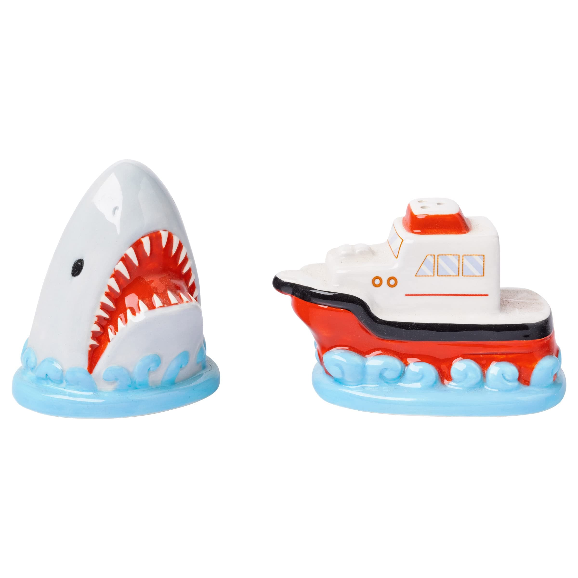 Silver Buffalo Jaws Shark Breach and Orca 2pc Ceramic Salt and Pepper Shaker