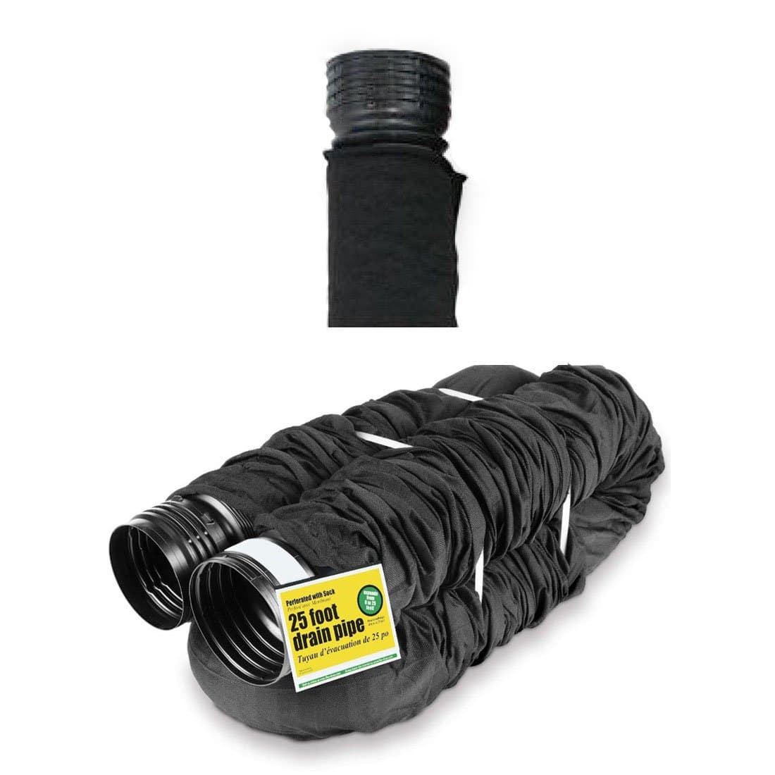 Perforated Corrugated Expandable Flexible Landscape Drain Pipe with Sock, 4-in. by 25-ft.