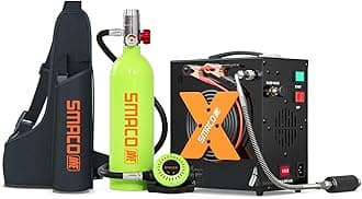 SMACO Mini Scuba Tank 1L Small Diving Tank for Underwater Breathing Portable Lung Air Tank Diving Oxygen Cylinder Kit for Emergency Rescue Boat Cleaning Backup Air Source Pony Bottle S400