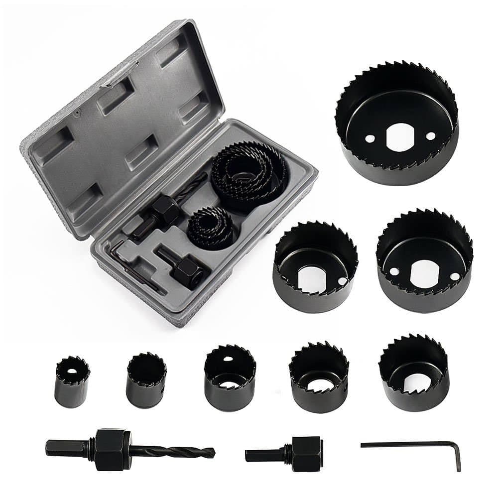 Hole Saw Set 11 pieces 3/4'' - 2 1/2" Hole Saw Kit Hex Key and Install Plate for Wood, PVC board, Plastic Plate Drilling