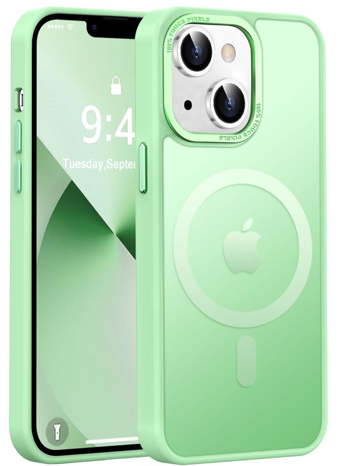 Designed for iPhone 13 Case & iPhone 14 Case with Magnetic [13 FT Military Drop Protection] [Compatible with Magsafe] Translucent Shockproof with Anti-Fingerprint Phone Case, Matcha Green