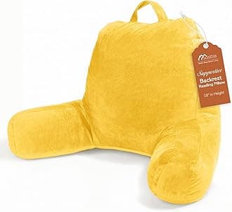 Sasttie Reading Pillow, Velvet Back Pillow for Bed Sitting Up, Adult Back-Rest Support Cushion with Arms for Sit Up on Couch, Sofa, and Floor, Dorm Essentials, Reading Accessories, Yellow