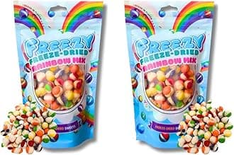 Freezy Freeze Dried Sweets Bundle, Rainbow Mix (Pack of 2) Colourful Blend of Rainbow Bites, Sweet Candy, Sour American Crunchy Flavourful Sweet Candy Bag,120 gms each