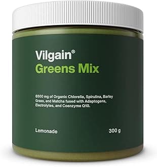 Vilgain Greens Mix | Superfood 13 Active Ingredients, Toxin Detox, Immunity Support & Digestive Support | Energy and Detoxification | Matcha, Co Q10 | Rich in Electrolytes, Adaptogens | 300 g