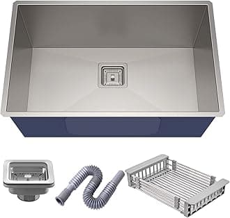 Goonj Stainless Steel 24 x 18 x 10 Kitchen Sink Handmade Single Bowl Sink Satin, Mat Finish with Coupling and Fruit Basket