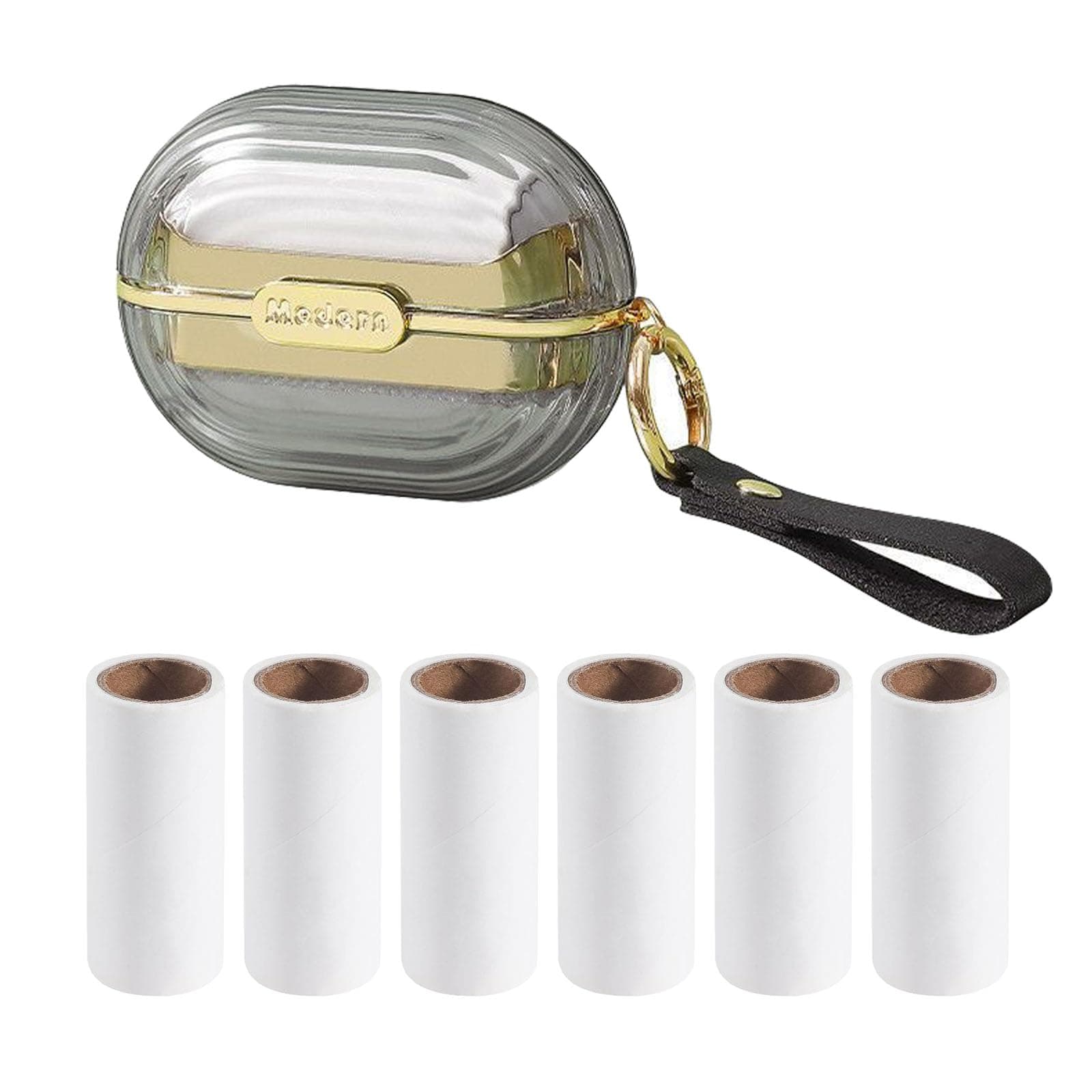 Handy Double-Sided Travel Lint Roller with Hand Strap, 7-Fill Luxury Clothing Bag Dust Fluff Adhesive Reusable Mini Extra Adhesive Dog Cat Pet Adhesive, Small Pocket Reusable Lint (Gray)