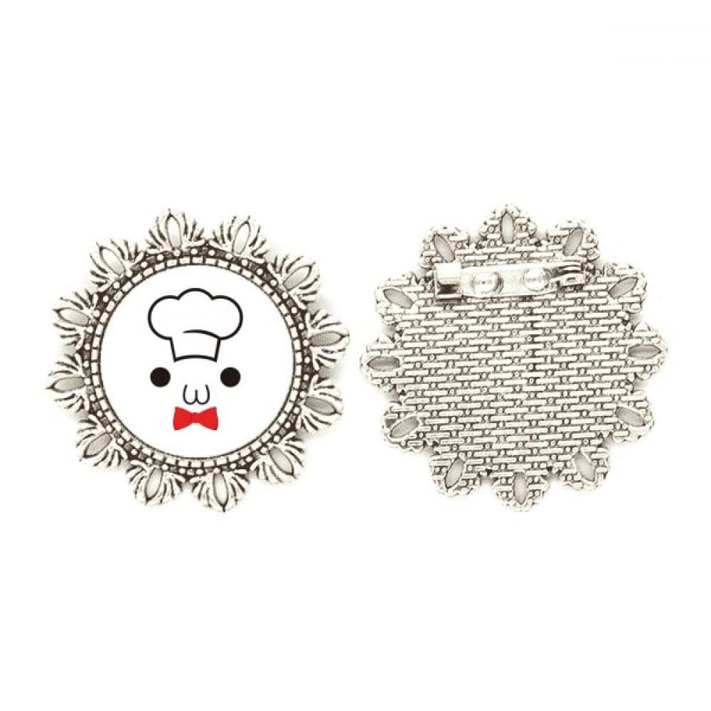 Lovely Face I Am A Chef Expression Silver Flower Brooch Hook Pin Breastpin