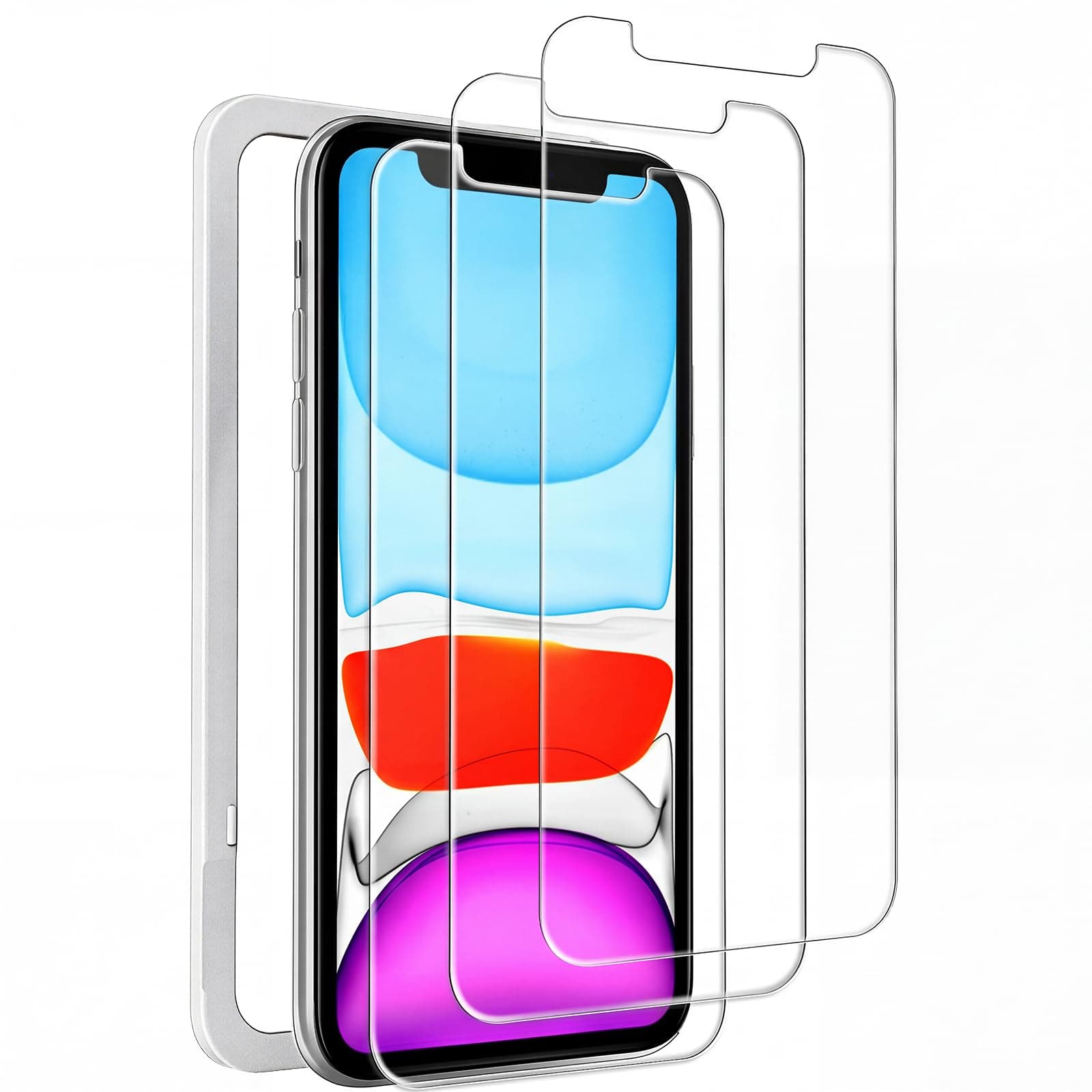 Mkeke Screen Protector for iPhone 11/XR, 3 Pack Tempered Glass [9H Hardness] [Easy Installation Frame] [Sensitive Touch] [HD Clear] for 6.1 inch