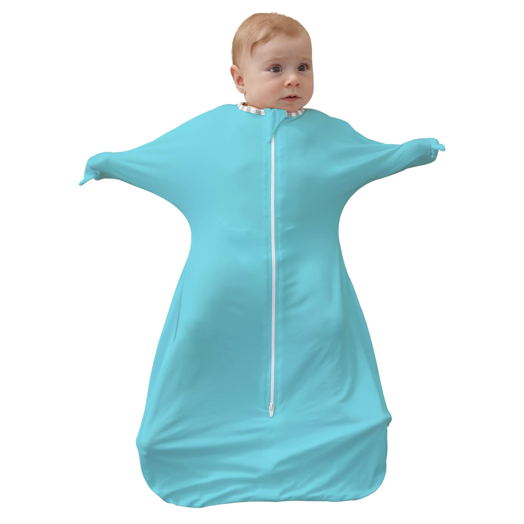 ZIGJOYShark-Fin Transition Swaddle - 0.5 Tog Rayon Made from Bamboo Sleep Sack Transitional Swaddle Sack Baby Wearable Blanket with 2-Way Zipper, Blue, 3-6 MonthsOEKO-TEX STANDARD 100
