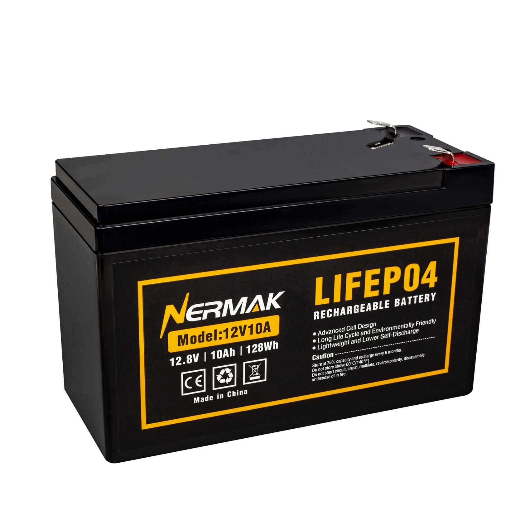 NERMAK 12V 10Ah Lithium LiFePO4 Deep Cycle Battery, 2000+ Cycles Rechargeable Battery for Solar/Wind Power, Lighting, Power Wheels, Ride-on Toy, Fish Finder and More, Built-in 10A BMS