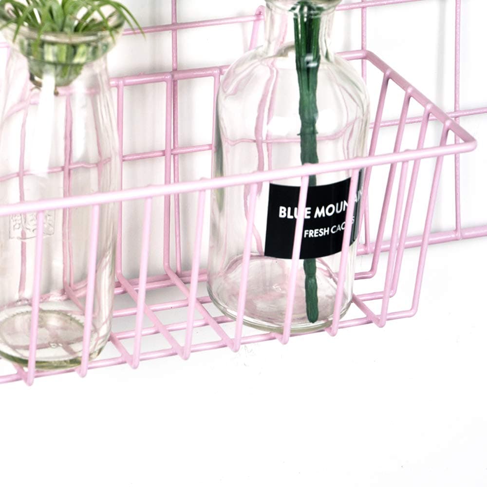 ANZOME Pink Mesh Wall Metal Wire Basket, Grid Panel Hanging Tray, Wall Mount Organizer, Wire Storage Shelf Rack For Home Supplies, Wall Decor Size 9.1" x 3.9" x 3.1"/23 x 10 x 8cm