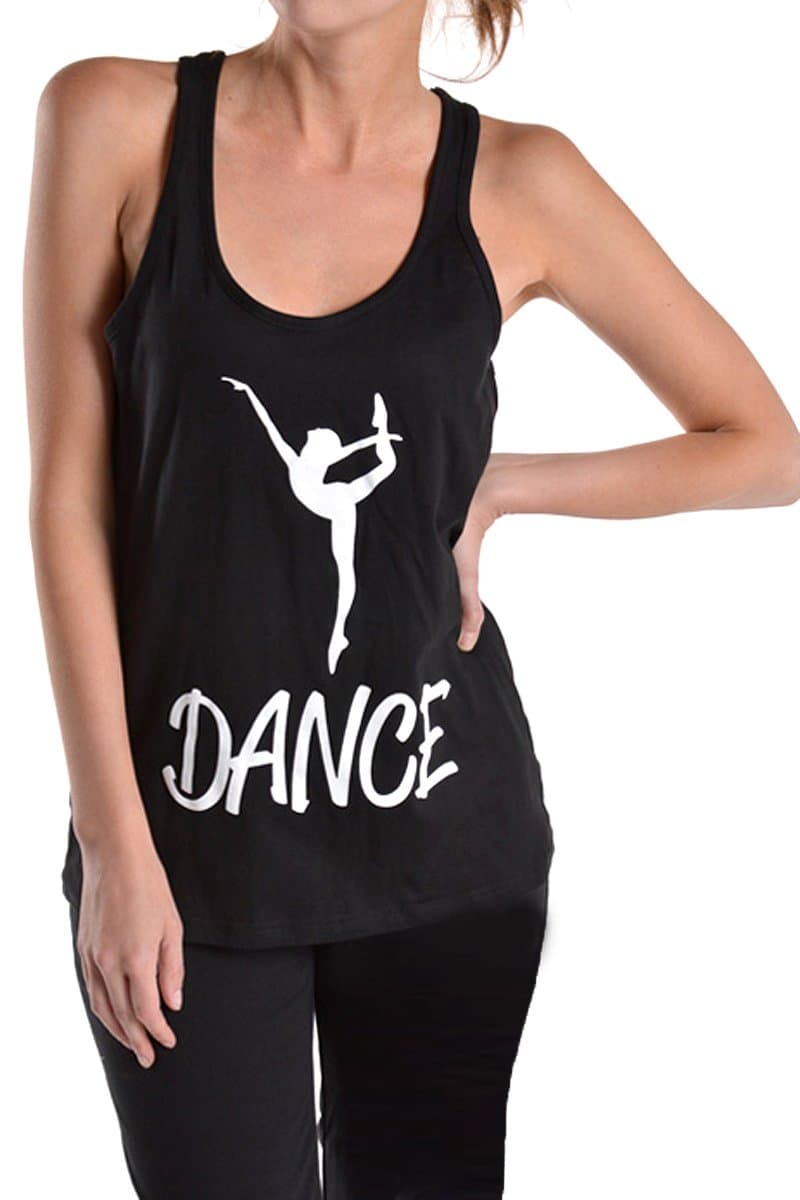 Dance Printed Fitted Racerback Tank Top (M, Black)