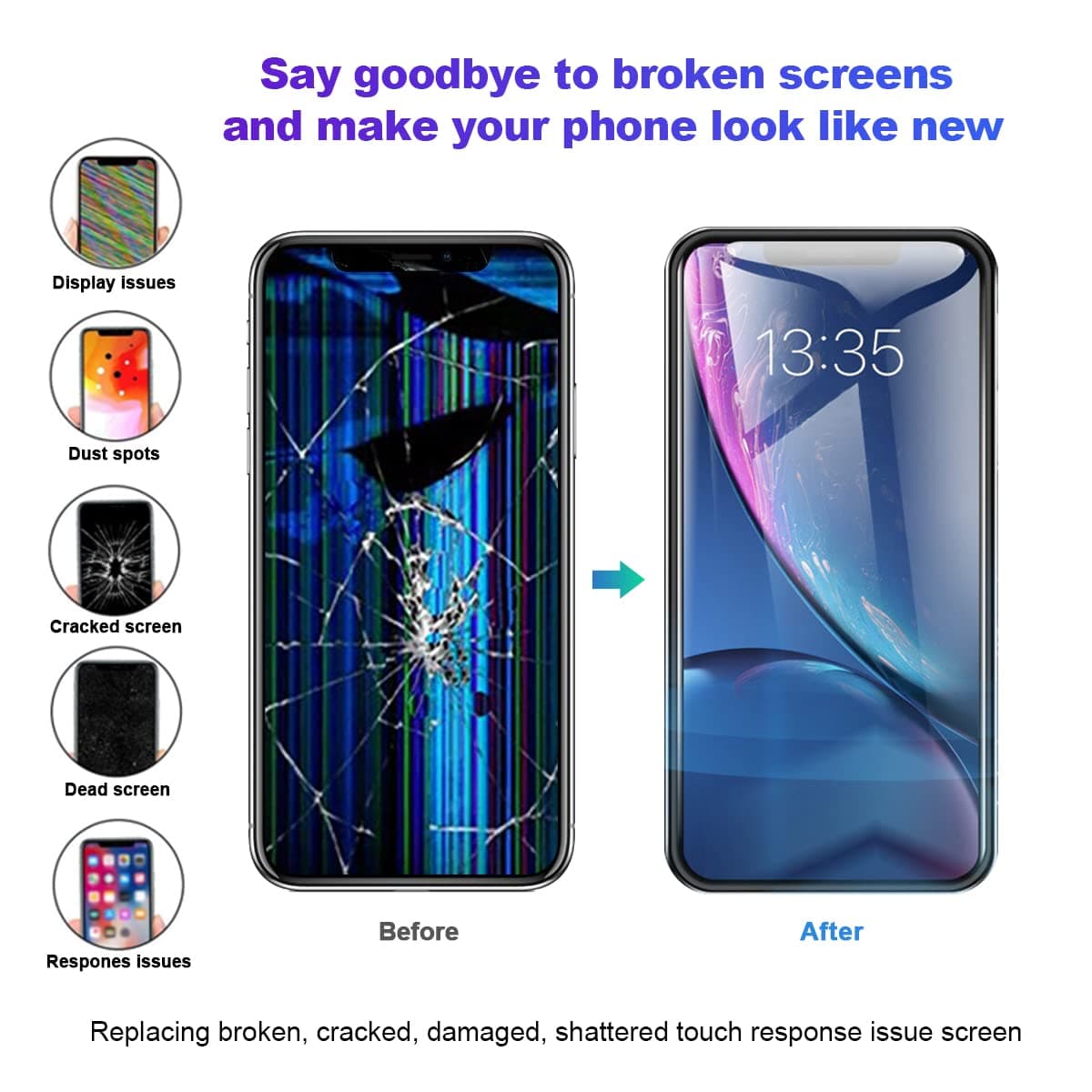 EFAITHFIX for iPhone Xs LCD Screen Replacement 5.8 Inch Assembly Display and 3D Touch Screen Digitizer with Repair Tools Kit for A1920/A2097/A2098/A2099/A2100 with Waterproof Adhesive Tempered Glass