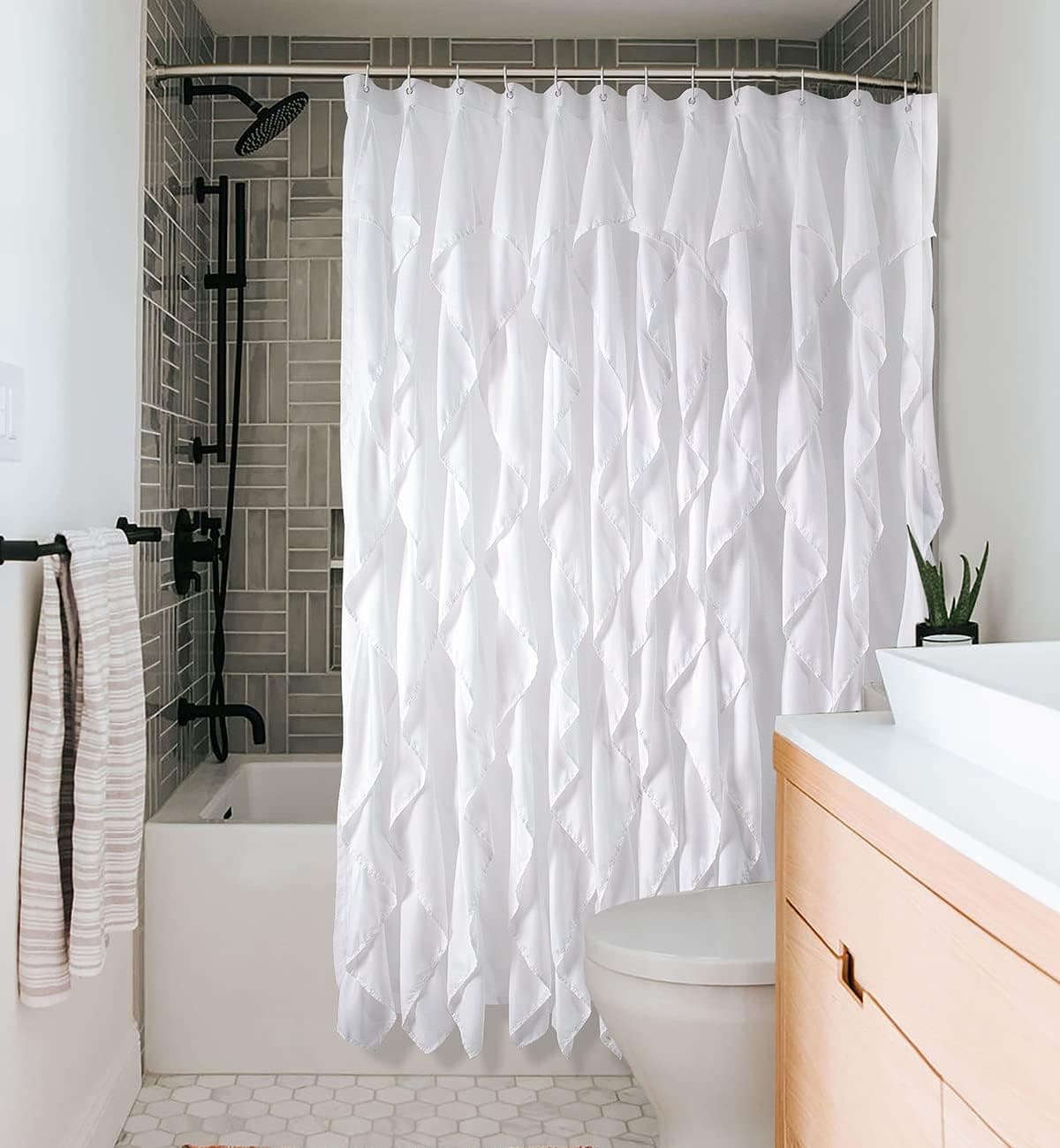 White Vertical Ruffle Shower Curtain