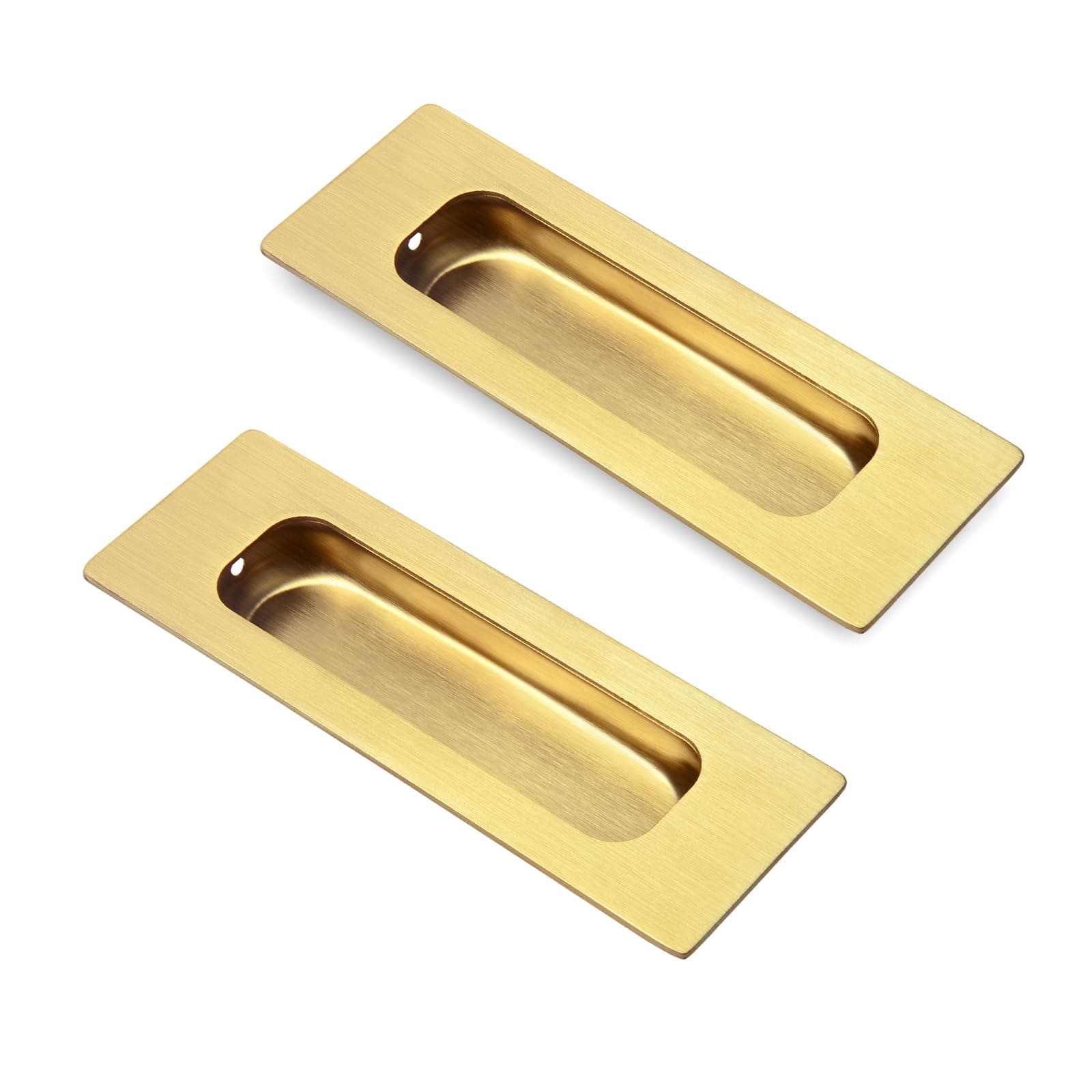 HOMOTEK 2 Pack 120mm Flush Sliding Closet Door Pulls, Recessed Finger Pulls for Sliding Barn Bypass Door Handles, Cabinet Drawer Rectangular Invisible Pull- Small Size 4.75 in, Brushed Gold