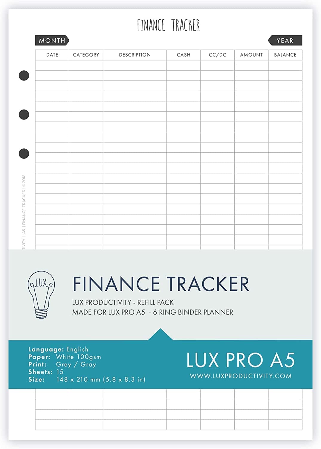 LUX PRO A5 - Refill Pack - Finance Tracker - LUX PRODUCTIVITY