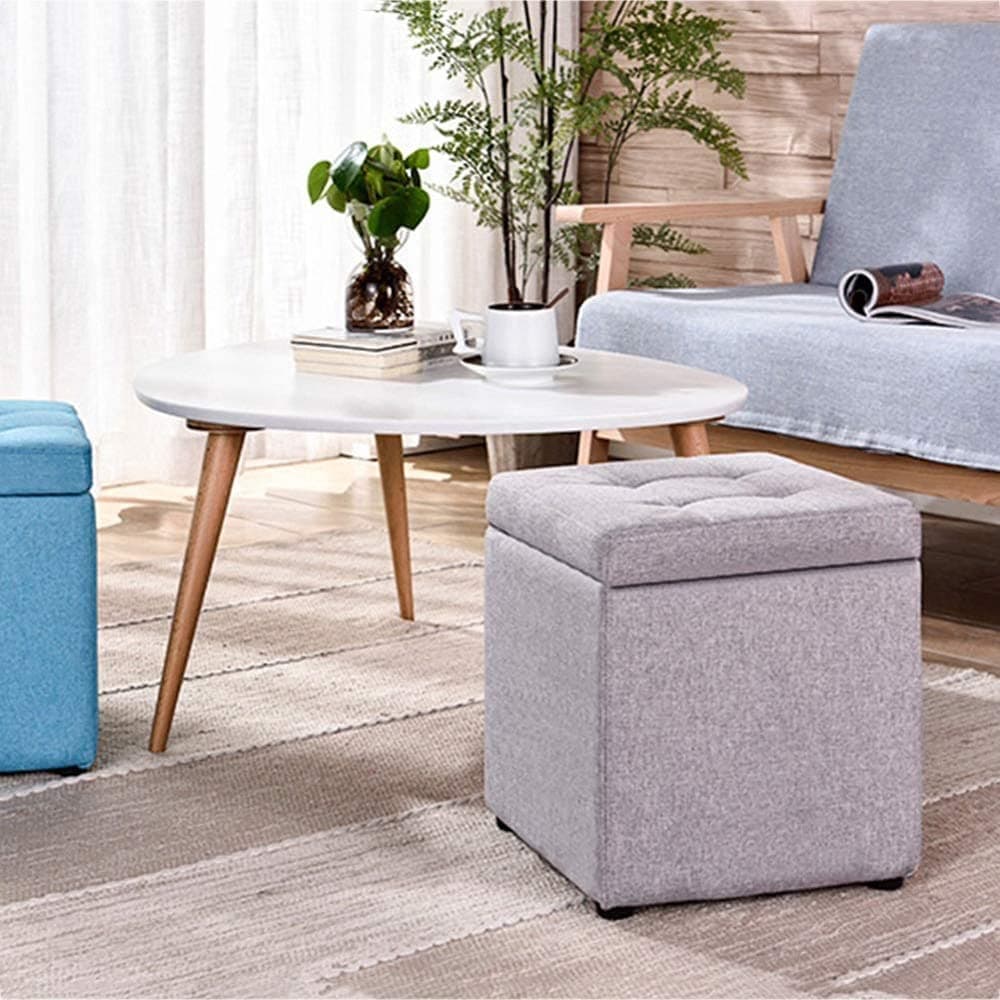 Makeup Toy Storage Ottoman Cube Footrest Step Stool Padded Seat Storage Ottoman Square Toy Chest Multifunctional Foldable Chair Change Shoe Stool Small Coffee Table (Grey)