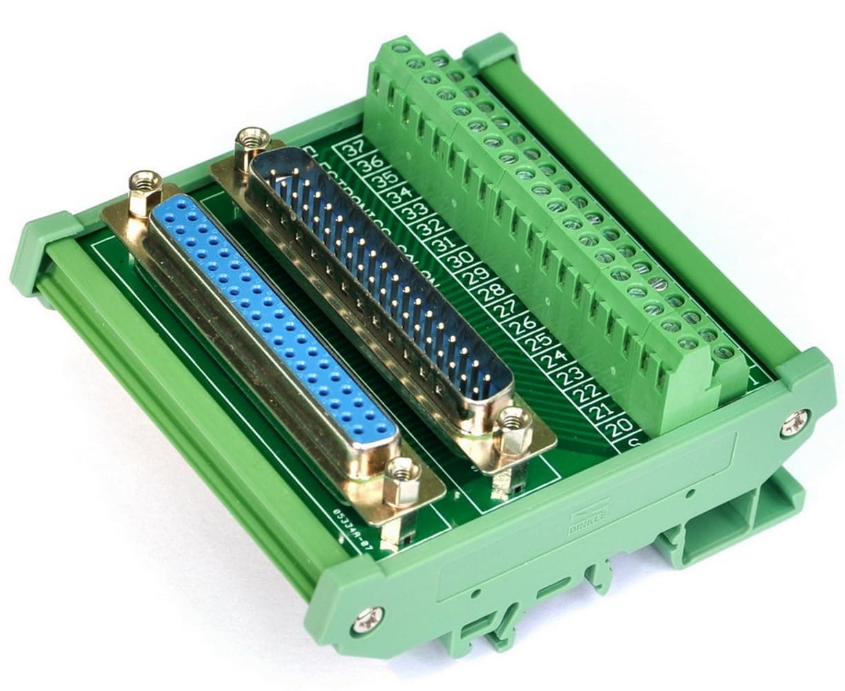 Electronics-Salon DB37 D-SUB DIN Rail Mount Interface Module, Male/Female, DSUB Breakout Board.