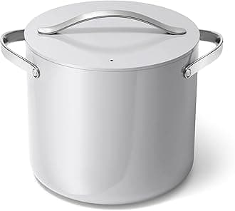 Caraway Stockpot - 12 Qt Ceramic Coated With Lid - Free From Forever Chemicals - Large Pot for Bigger Batches - Gray