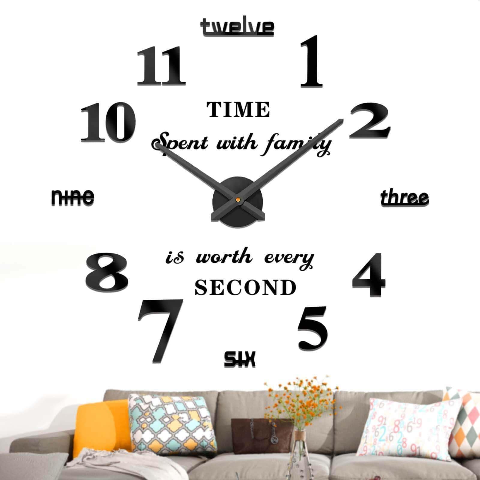Large DIY Wall Clock Modern 3D Wall Clock with Mirror Numbers Stickers for Living Room Office Decorations Gift