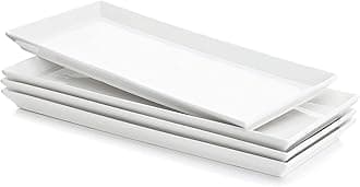 Sweese Rectangular Porcelain Platters, Serving Trays for Parties, 13.8 Inch Large Serving Dishes for Steak, Taco, Sushi, Appetizer, Cake - Dishwasher & Oven Safe - Set of 4, White