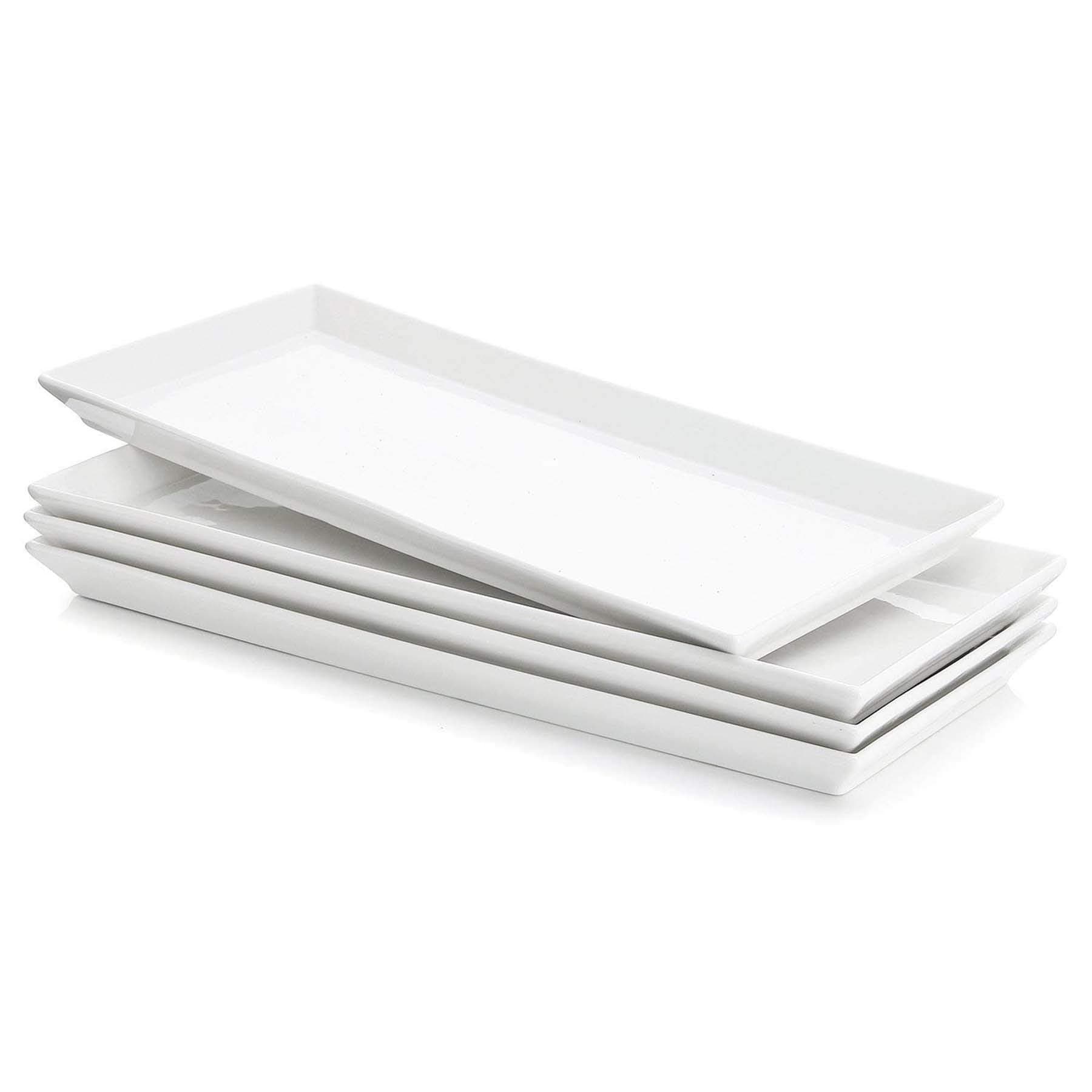 Sweese 3303 Rectangular Porcelain Platters/Trays for Parties - 12.9 Inch, Set of 4, White