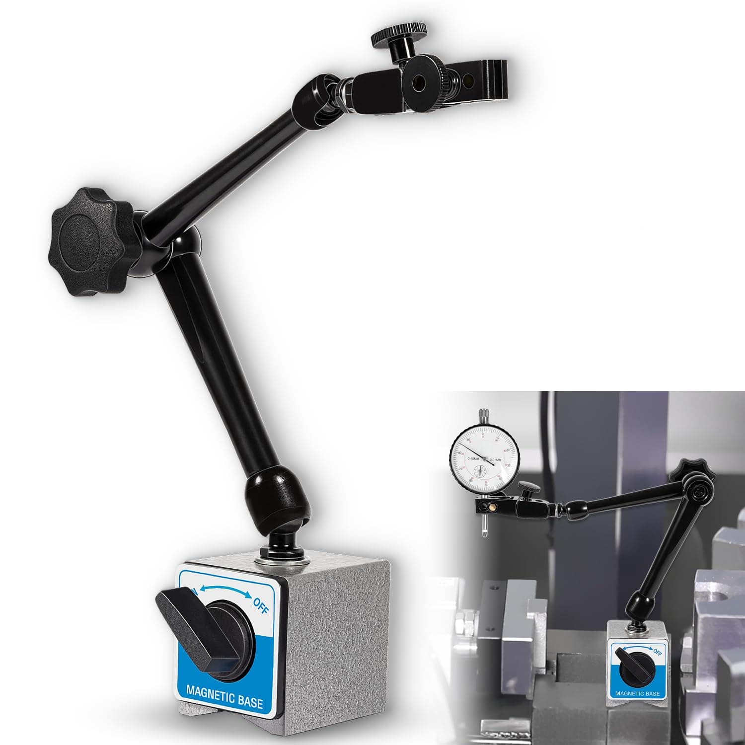 LAIKOU DG61003 Replacement Regular Duty Dial Gage Holder Mag Base w/Metal Fine Adjust & Universal Swivel Clamp - for Magnetic Digital Dial & Test Indicator Gauge