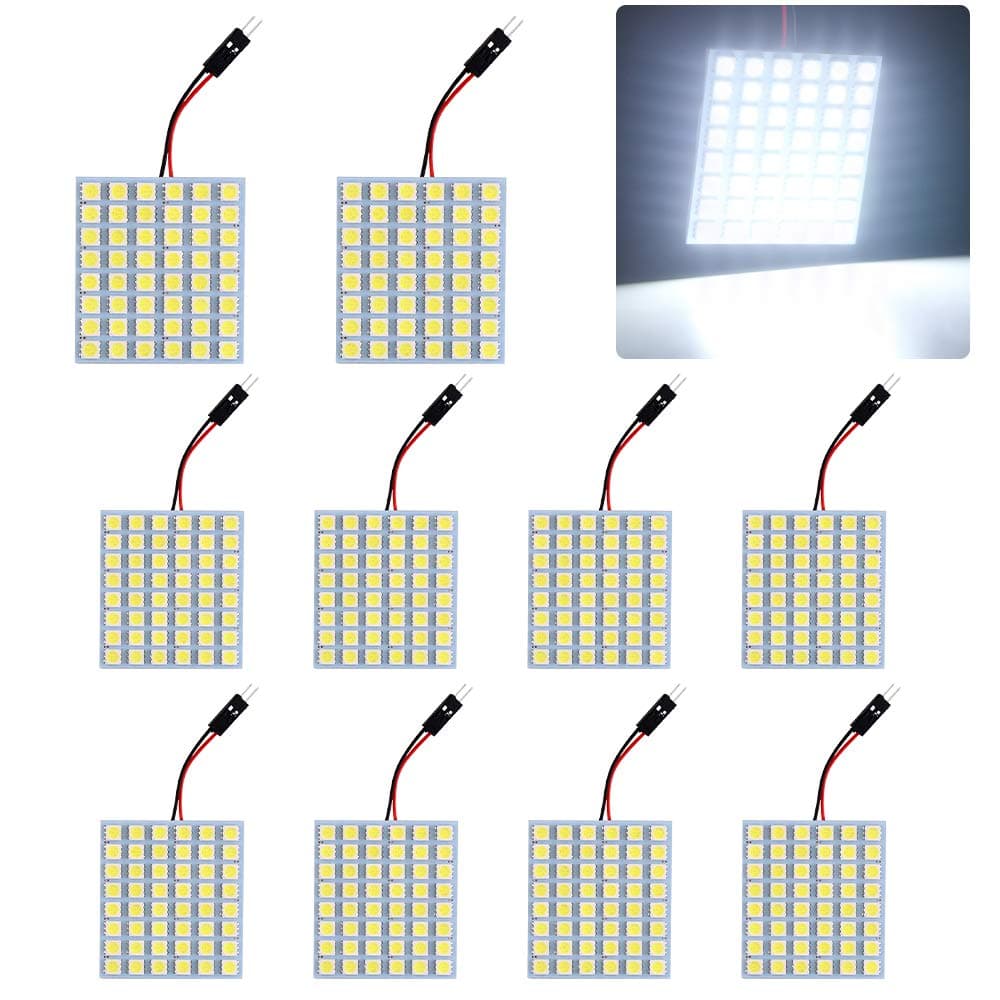 Super White 5050 48-SMD LED Panel Dome Lamp Auto Car Interior Reading Plate Light Roof Ceiling Interior Wired Lamp + T10 BA9S Festoon Adapter-10PCS