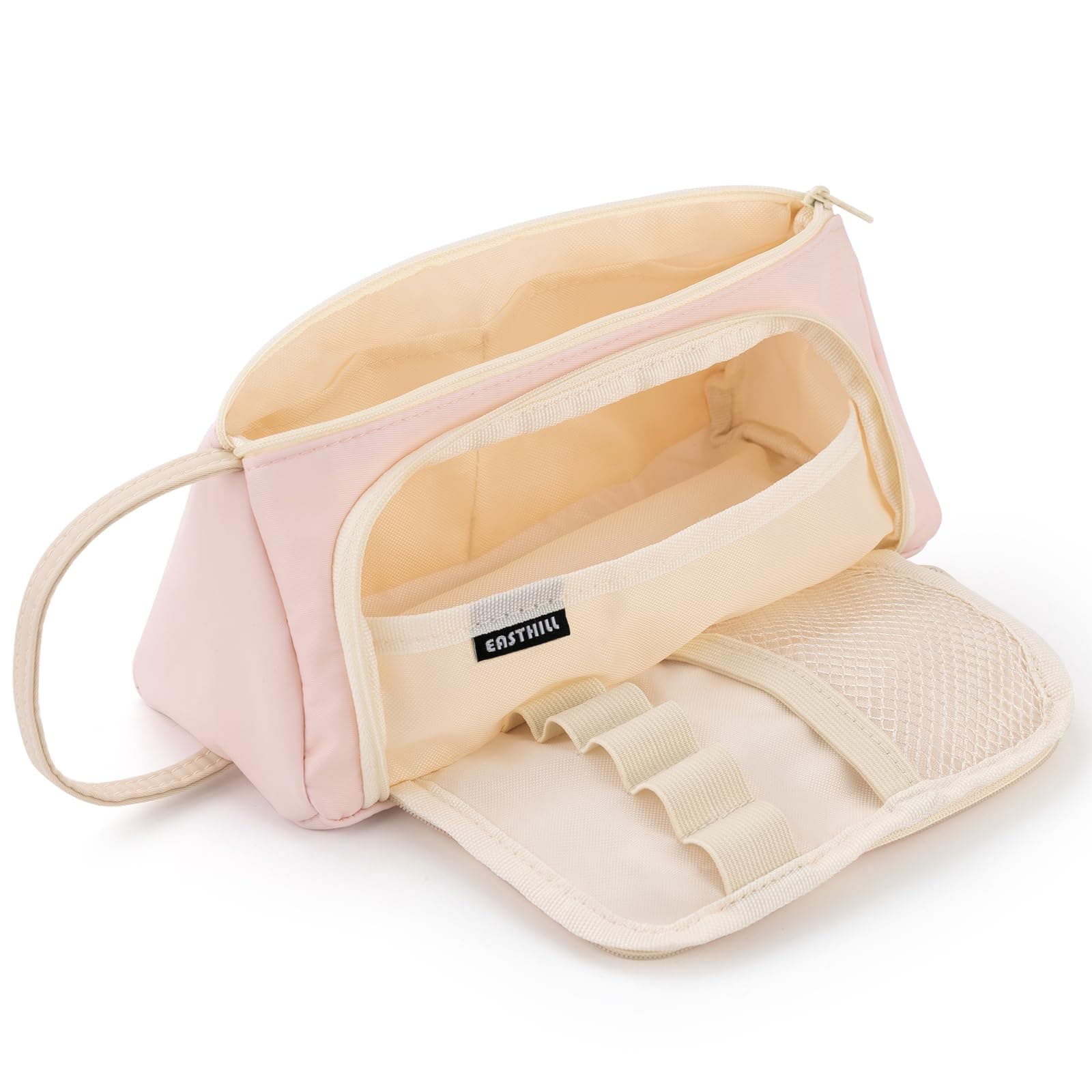 EASTHILL Polyester Big Capacity Pencil Case High Large Storage Pouch Marker Pen Case Simple Stationery Bag School College Office Organizer For Teens Girls-Pink