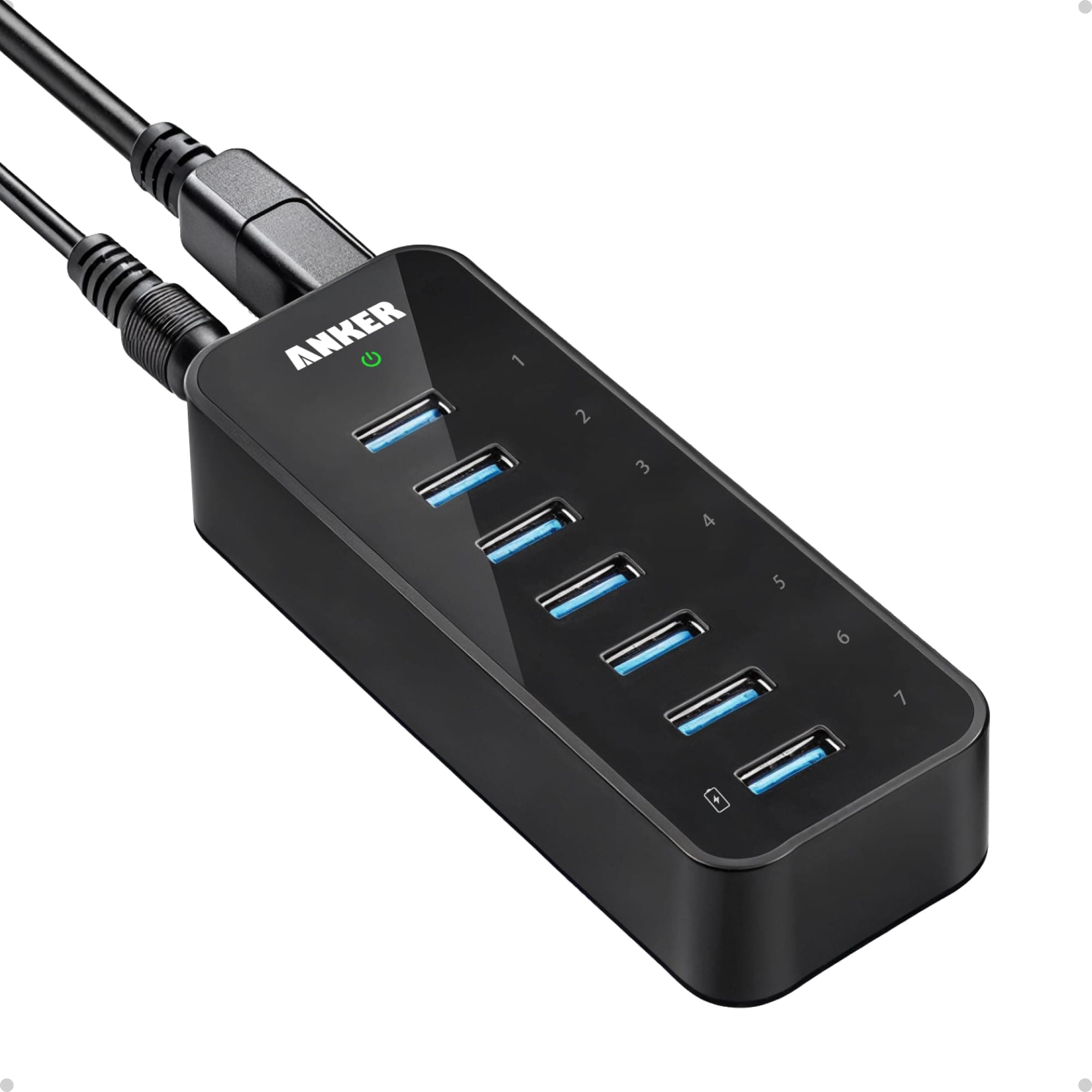 Anker Powered USB Hub for Laptop, 7 Ports USB 3.0 Data Hub, with 36W Power Adapter and BC 1.2 Charging Port for iPhone 7/6s Plus, iPad Air 2, Galaxy S Series, Note Series, Mac, PC, USB-Flash Drives