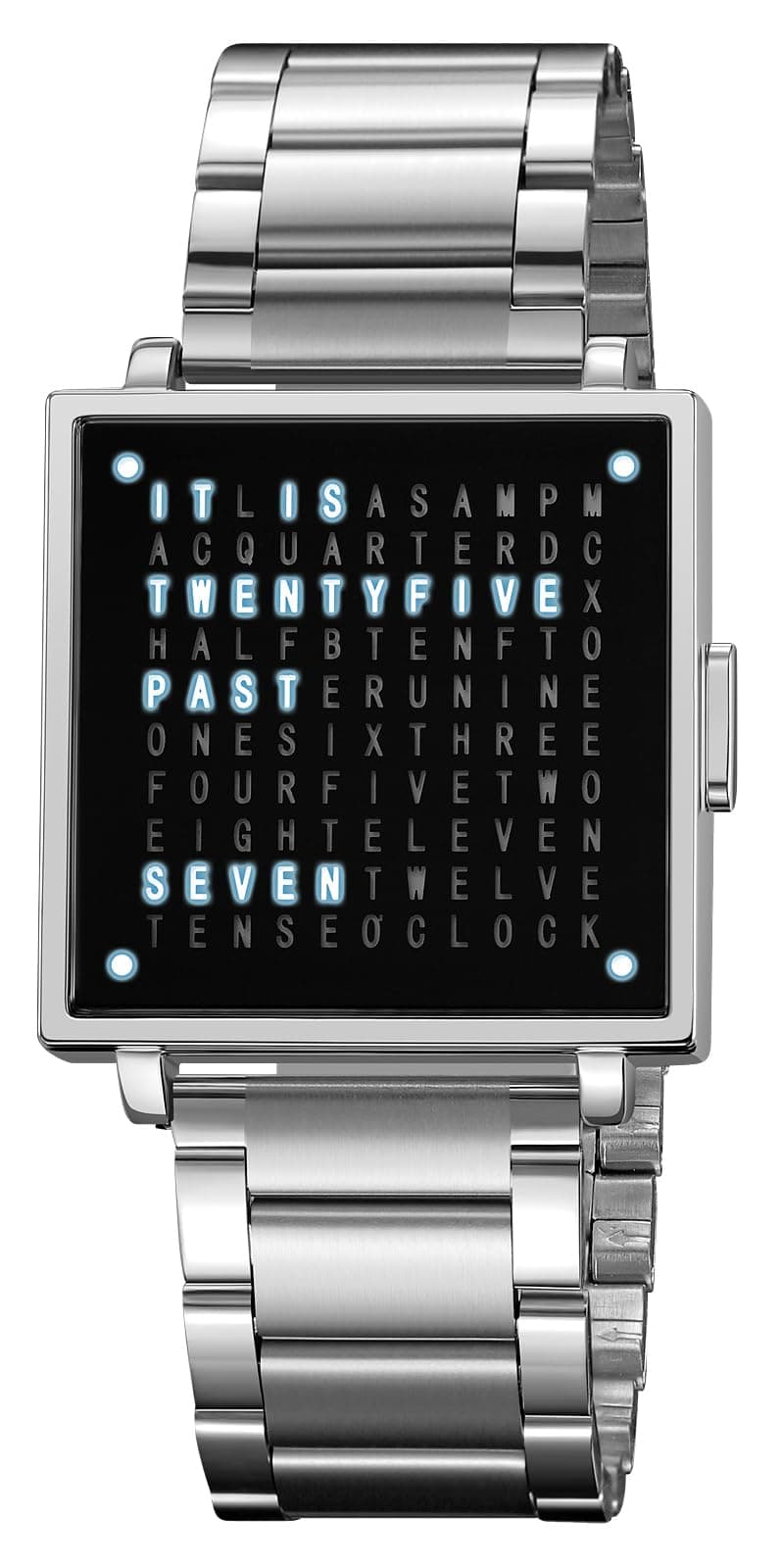 Men’s Square Word-Matrix LED Watch Read Time in Words 30 m Waterproof Big Face Multifunctional Date Wristwatch Vintage Luxury Business Dress Timepiece Stainless Steel or Gold/Silver Toned Leather Strap Gift for Men