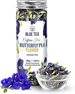 BLUE TEA - Butterfly Pea Flower Tea - 30gm - 60+ Cups | SUPER ANTIOXIDANT | Caffeine Free || Aparajita - Shankhpushpi || Flower Based - Herbal Tea | Reusable Pet Jar