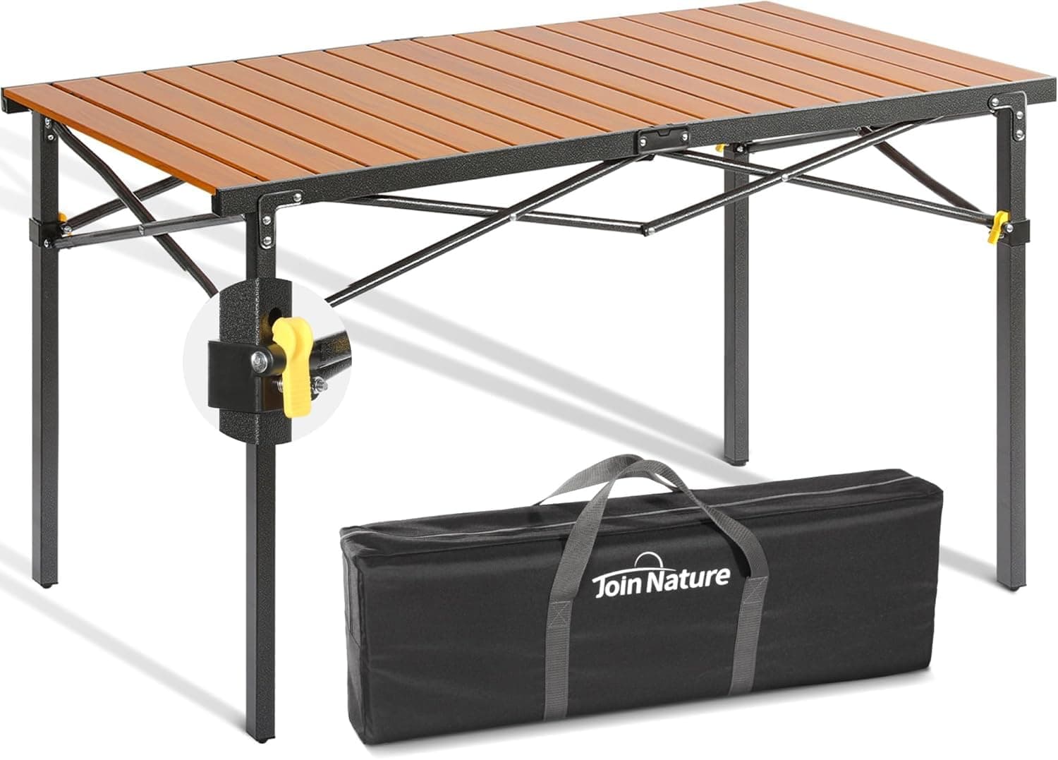 46.4" Large Folding Camping Table for 2-6 People - Heavy Duty Camp Table Foldable with Aluminum Roll-Up Top & Carry Bag - 220lbs Capacity, Portable for BBQ, Tailgating, Backyard (Natural)