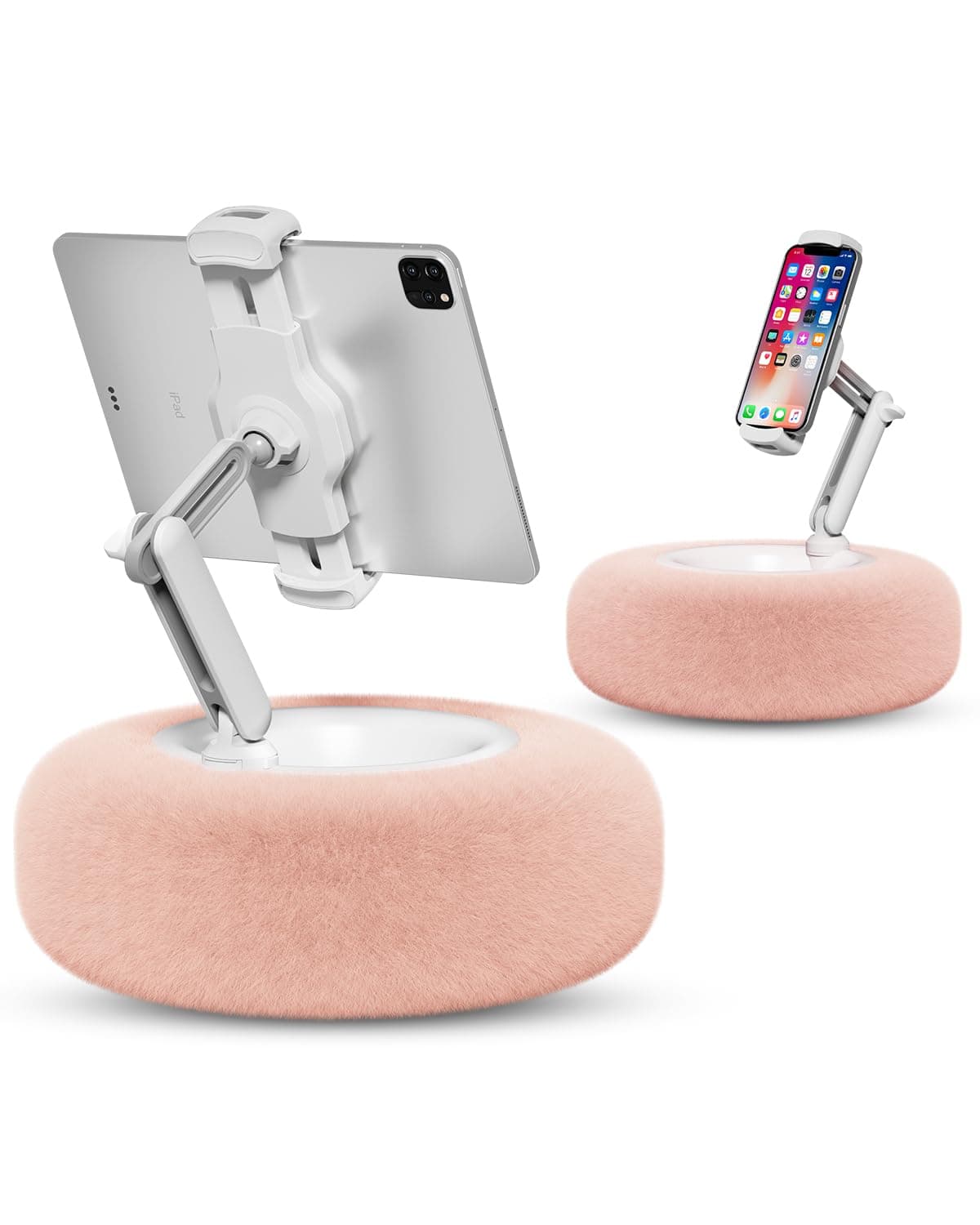 Tablet Stand Pillow, Compatible with 4.7"-13" Phone/Tablet, iPad, iPhone, Samsung, Google, Kindle, 360°Adjustable Phone Holder for Bed with Soft Plush Fabric, and Detachable Bowl, Pink