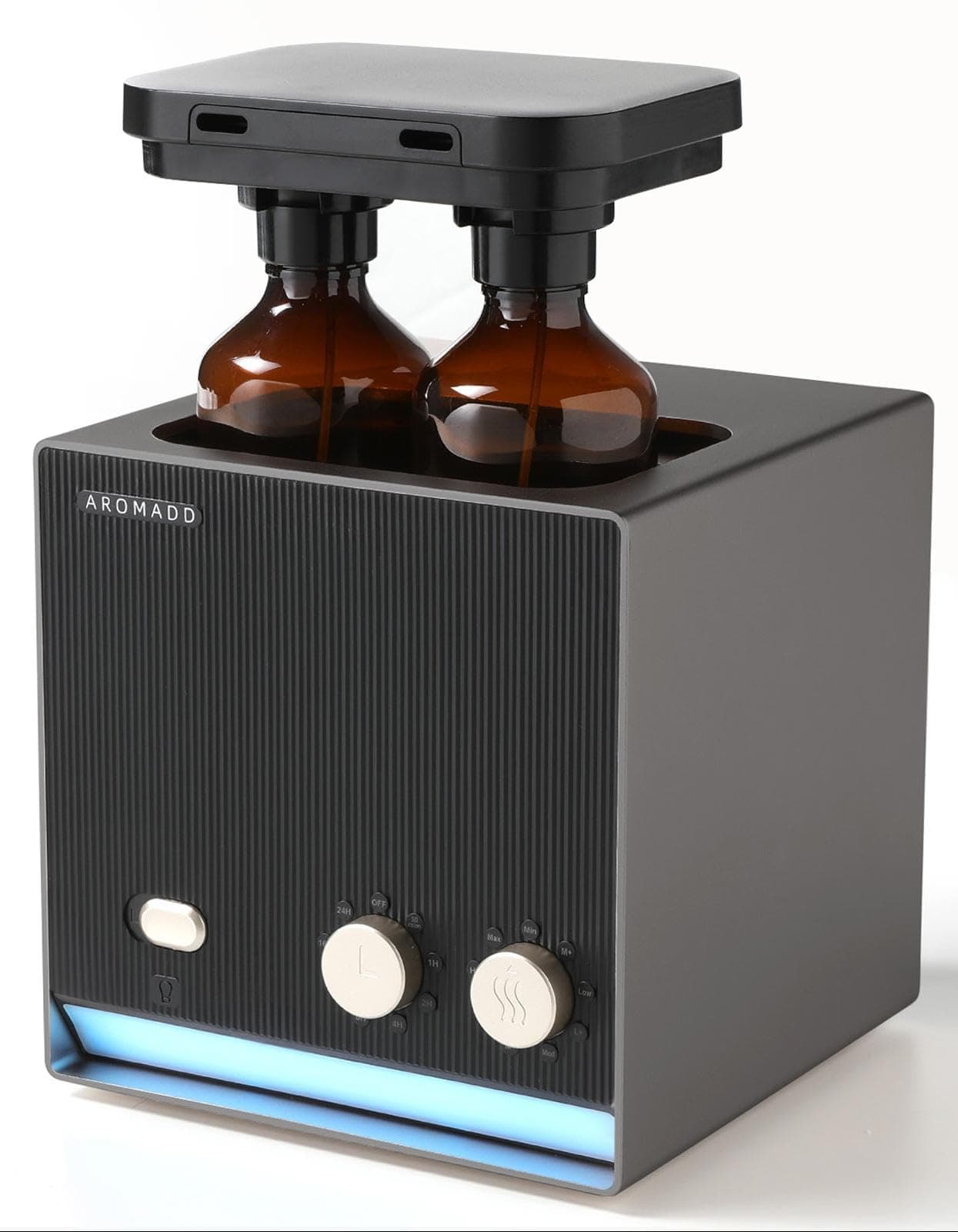 Aromadd Smart Waterless Essential Oil Diffuser with Dual Nozzle, Cold Air Tech Scent Air Machine with 8 Timer Settings, 9 Mist Levels, Hotel Collection Diffuser for Home & Office (Black Titanium)