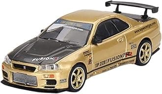 Truescale Miniatures True Scale Model Car Compatible with Nissan Skyline GT-R (R34) Top Secret Gold 1/64 Diecast Model Car Mini GT MGT00676-R