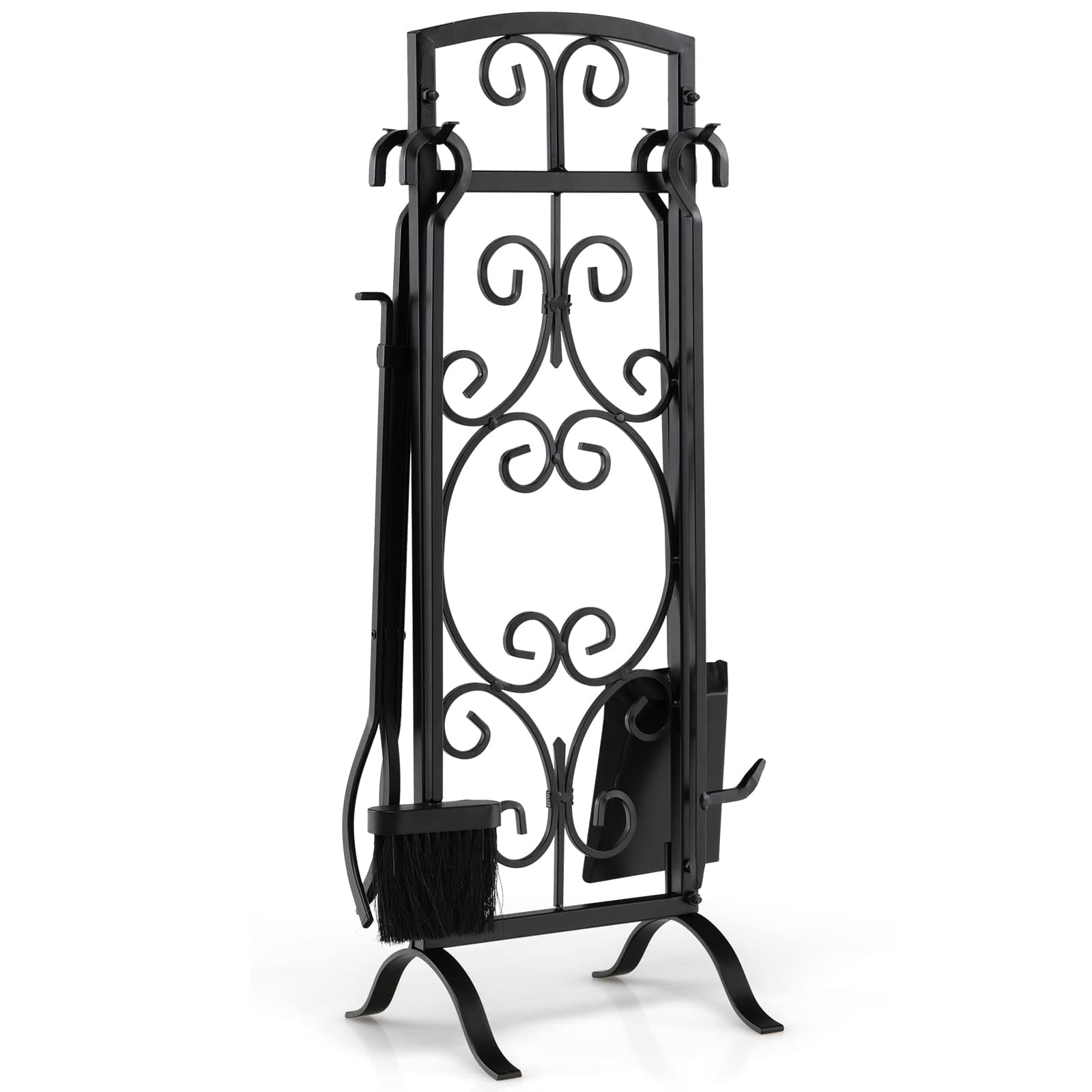 Goplus 5-Piece Fireplace Tools Set, Outdoor Modern Fireplace Tools w/Easy-to-Grab Handles, Poker, Fire-Resistant Brush, Tong, Shovel, Decorative Fireplace Accessories for Indoor Chimney Hearth Stove