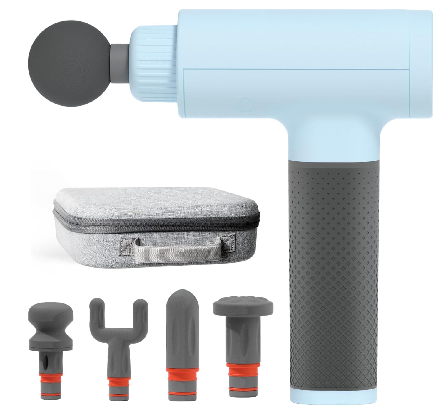 Sharper Image Deep Tissue Percussion Massage Gun, Powerboost Rechargeable Handheld Massager, 6 Adjustable Speeds, 5 Attachment Heads & Carrying Case, Full Body Muscle Pain Relief, Light Blue