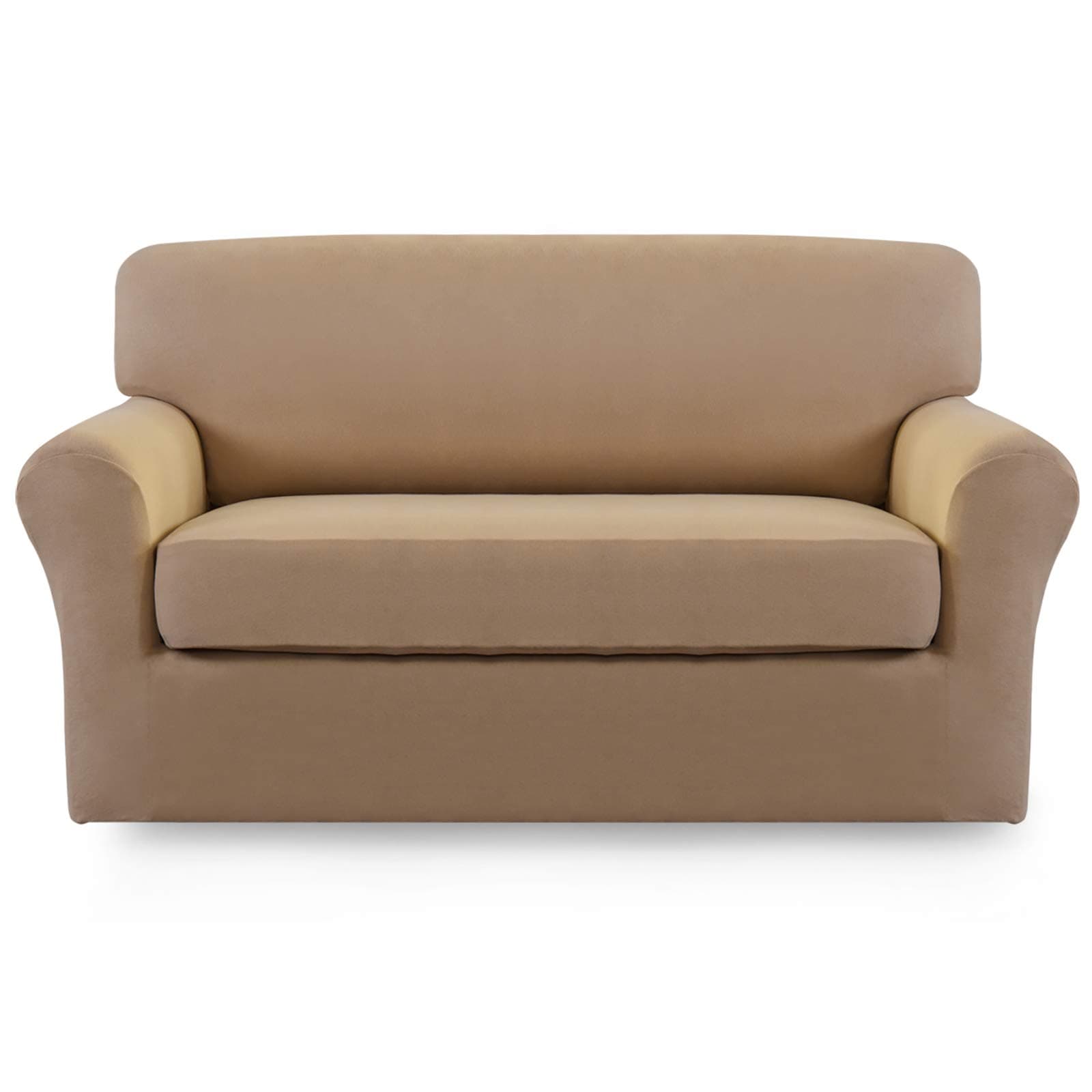 Easy-Going 2 Pieces Microfiber Stretch Sofa Slipcover – Spandex Soft Fitted Sofa Couch Cover, Washable Furniture Protector with Elastic Bottom Kids, Pet (Loveseat, Camel
