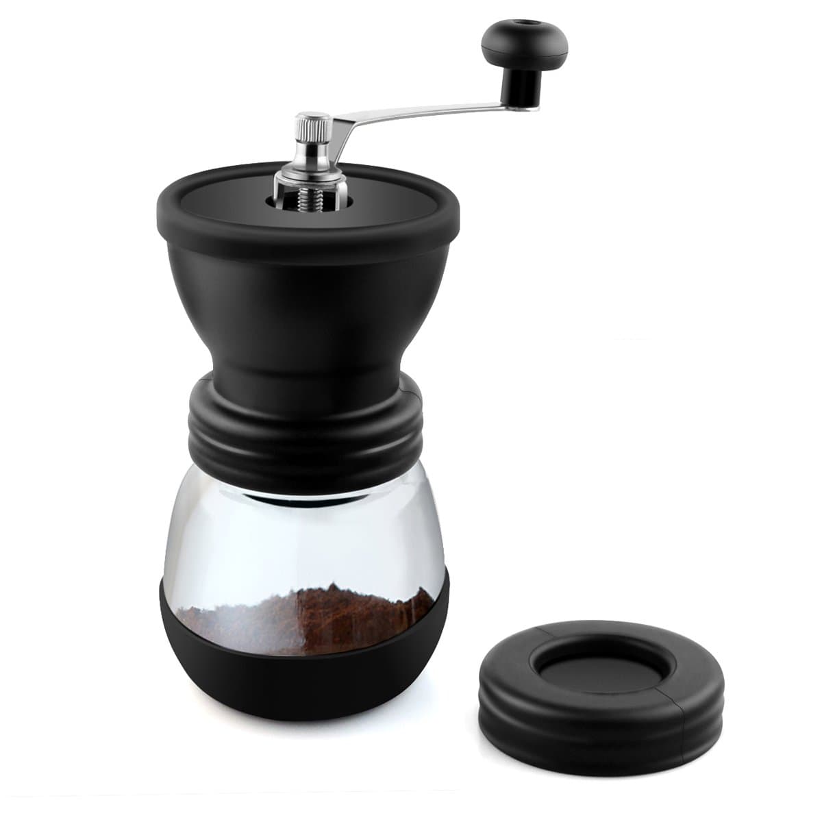 Manual Coffee Grinder, Ceramic Coffee Mill, Conical Adjustable Burr Grind with A Sealed Lid (Black)
