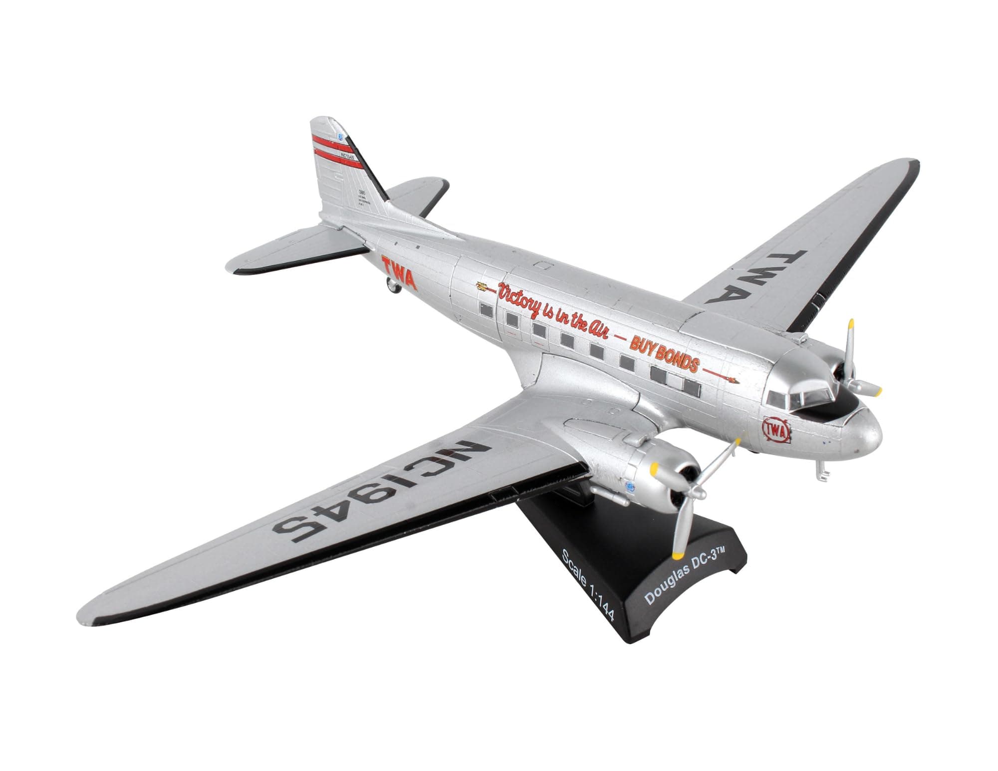 Daron Postage Stamp Douglas DC-3 TWA 1/144 Scale Silver