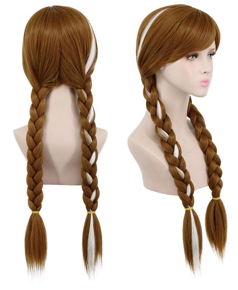 yuehong Adult Long Brown Double Tail Braided Wigs Anime Cosplay Wig Heat Resistant Synthetic Fibers Soft Durable Breathable Costume Hair